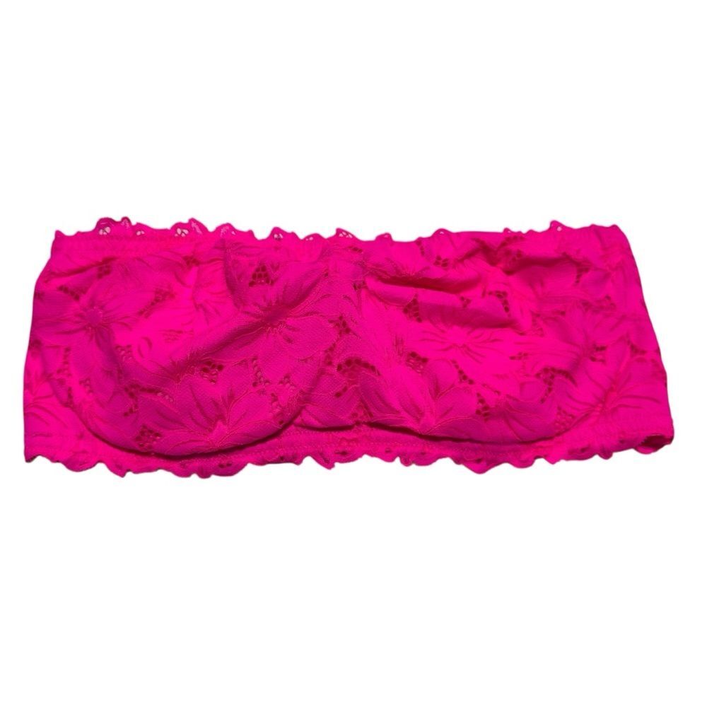 NWOT Aerie 38DD Neon Pink Lace Detail Strapless Bandeau Bra